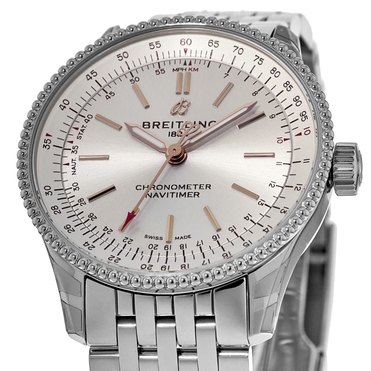  Shop Authentic Breitling Navitimer Automatic 35 White Dial Silver Steel Strap Watch for Men - A17395F41G1A1 - Luxxuri