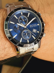  Shop Authentic Hugo Boss Rafale Quartz Blue Dial Silver Steel Strap Watch for Men - 1513510 - Luxxuri