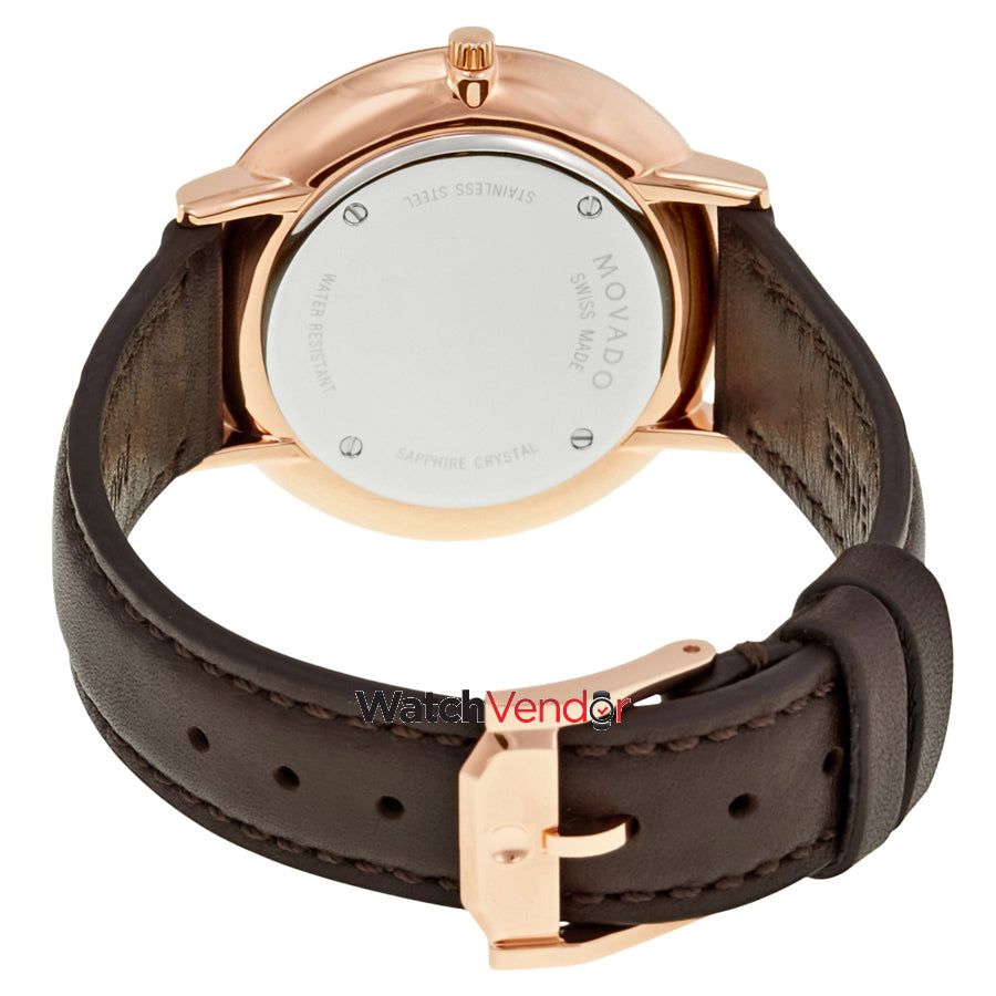  Shop Authentic Movado Ultra Slim Silver Dial Brown Leather Strap Watch For Women - 0607093 - Luxxuri