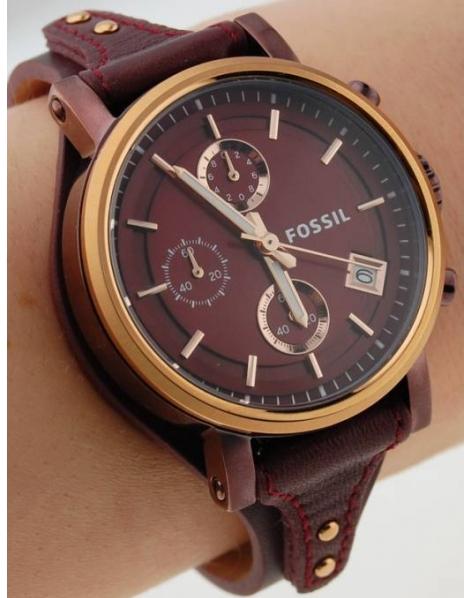  Shop Authentic Fossil Original Boyfriend Sport Chronograph Maroon Dial Maroon Leather Strap Watch for Women - ES4114 - Luxxuri