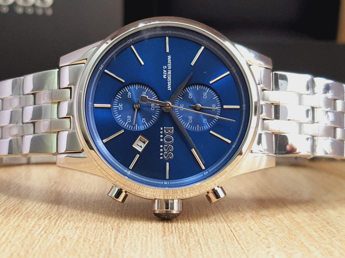  Shop Authentic Hugo Boss Jet Blue Dial Silver Steel Strap Watch for Men - 1513384 - Luxxuri