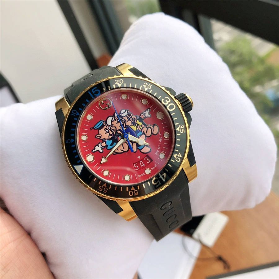  Shop Authentic Gucci Dive Quartz Red Dial Black Rubber Strap Watch For Men - YA136325 - Luxxuri
