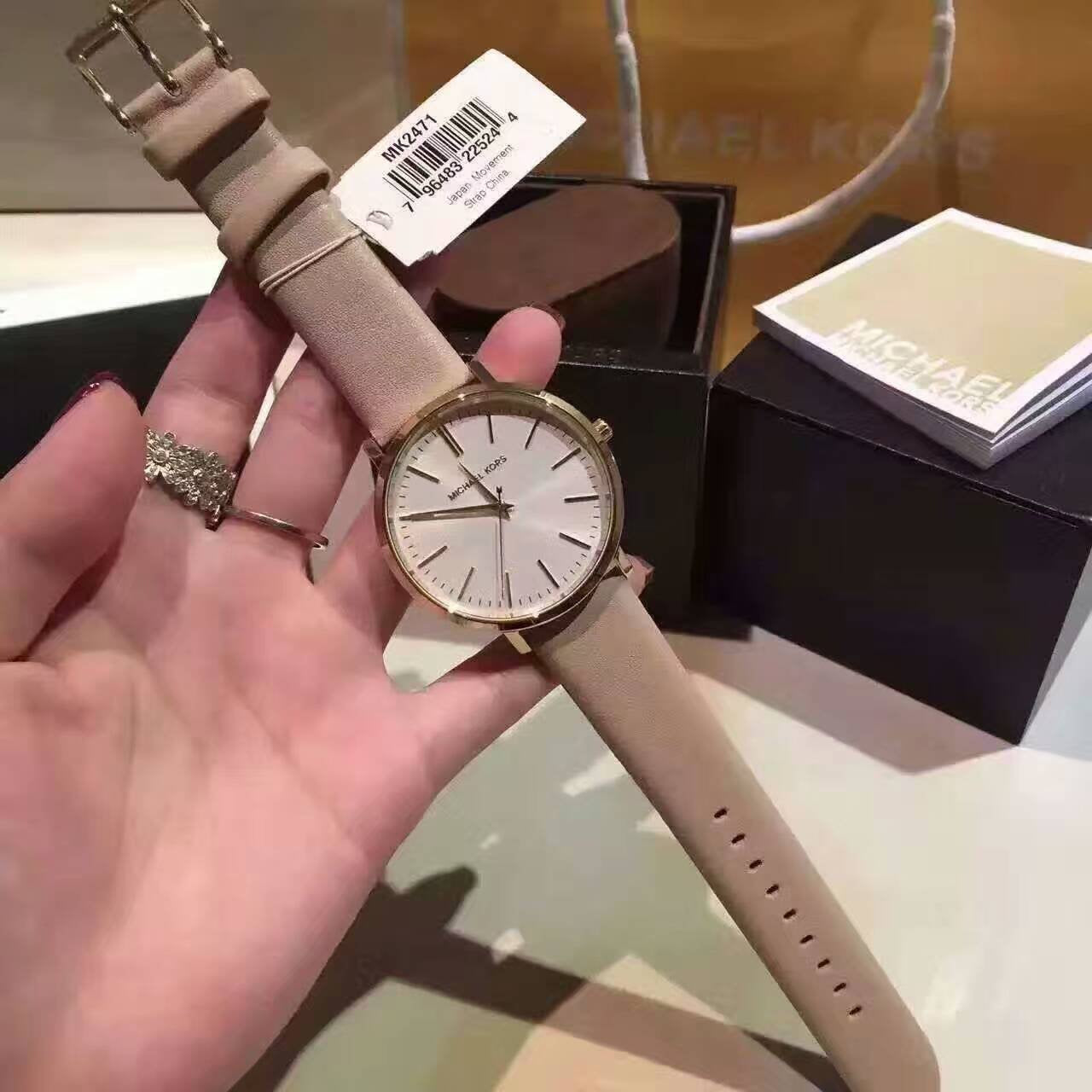  Shop Authentic Michael Kors Jaryn Quartz Gold Dial Pink Leather Strap Watch For Women - MK2471 - Luxxuri