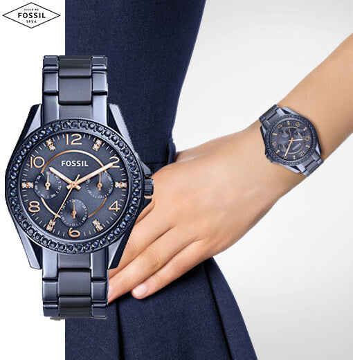  Shop Authentic Fossil Riley Quartz Blue Dial Blue Steel Strap Watch for Women - ES4294 - Luxxuri