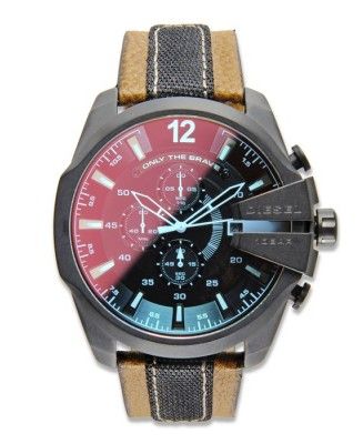  Shop Authentic Diesel Mega Chief Quartz Black Dial Two Tone Leather Strap Watch For Men - DZ4305 - Luxxuri