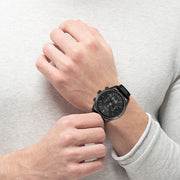  Shop Authentic Hugo Boss Blackout Chronograph Black Dial Black Leather Strap Watch For Men - HB1512567 - Luxxuri