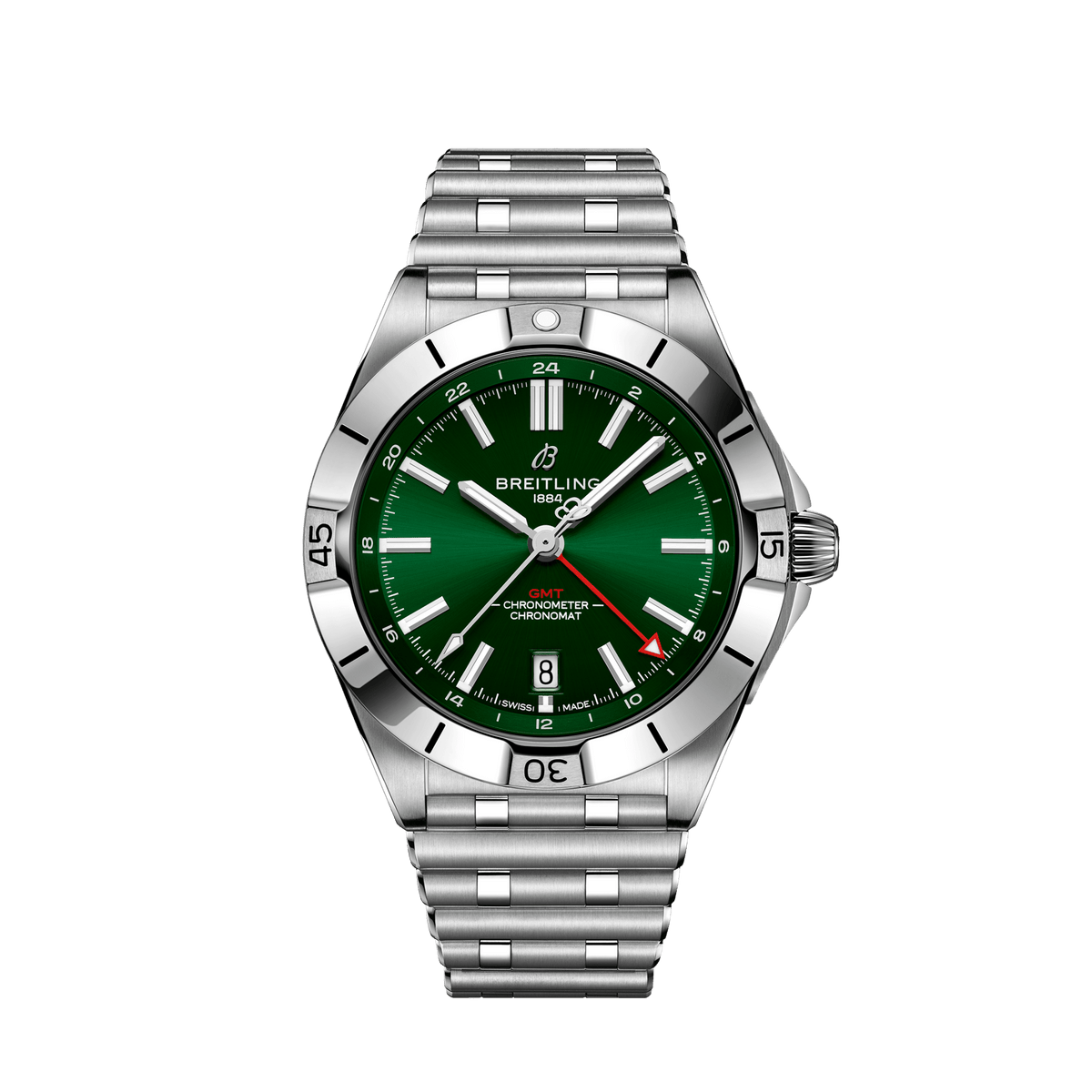  Shop Authentic Breitling Chronomat GMT 40 Green Dial Silver Steel Strap Watch for Men - A32398101L1A1 - Luxxuri