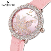  Shop Authentic Swarovski Crystal Quartz Pink Dial Pink Leather Strap Watch for Women - 5575217 - Luxxuri