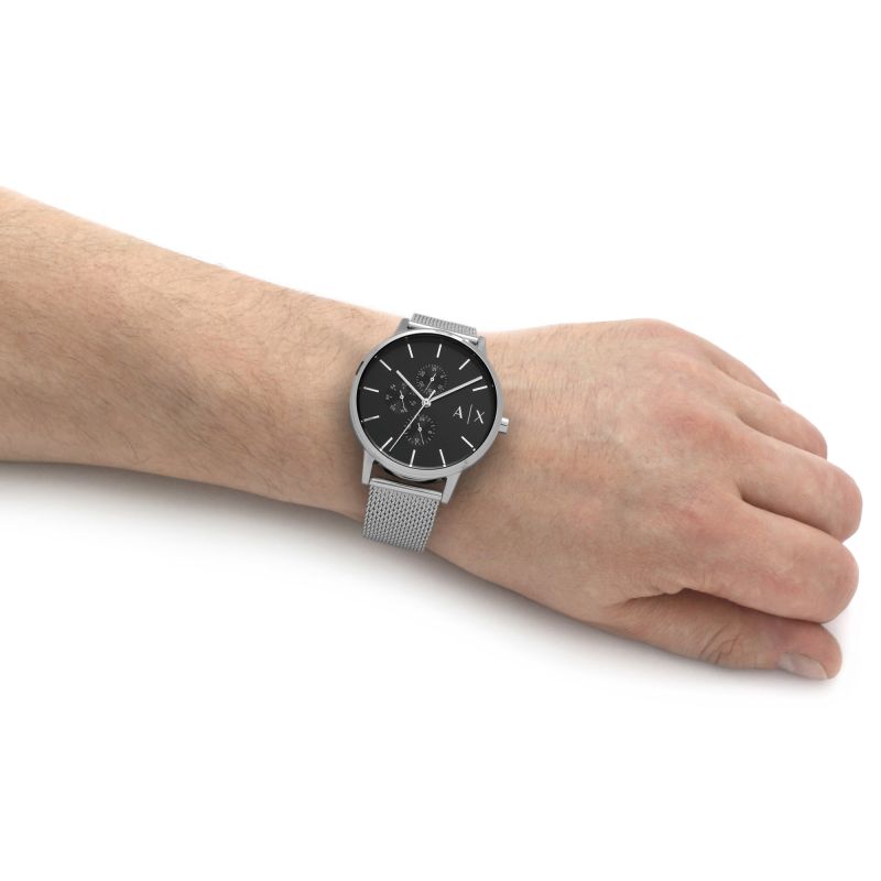  Shop Authentic Armani Exchange Cayde Chronograph Black Dial Silver Mesh Strap Watch For Men - AX2714 - Luxxuri