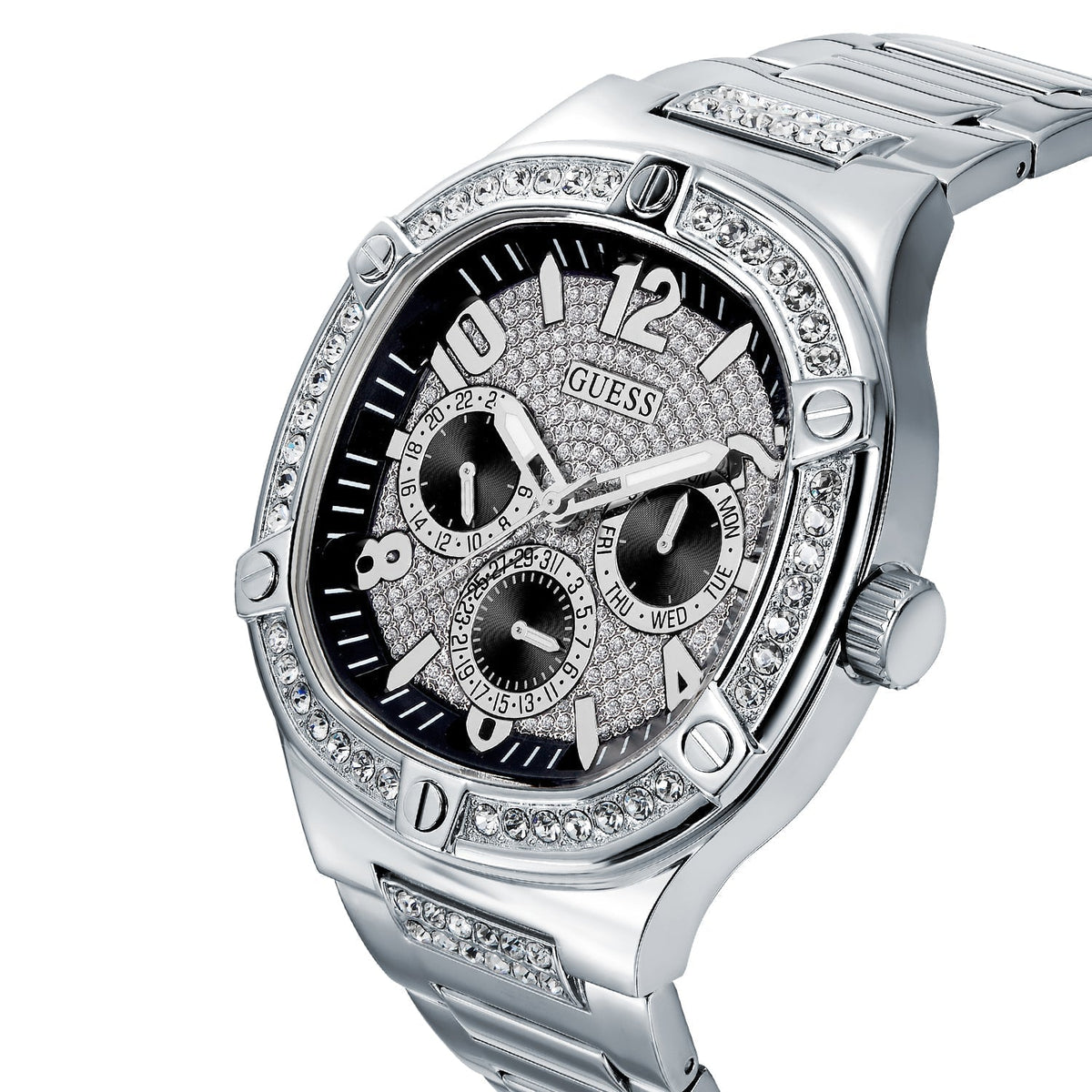  Shop Authentic Guess Duke Glitz Black Dial Silver Steel Strap Watch For Men - GW0576G1 - Luxxuri