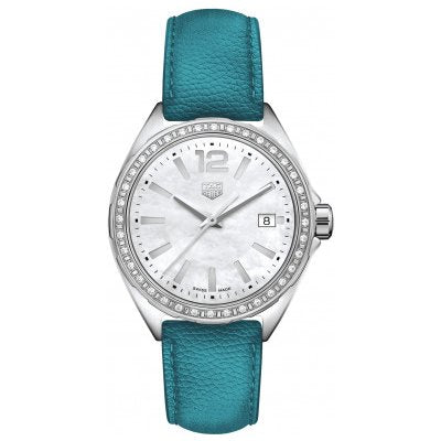  Shop Authentic Tag Heuer Formula 1 Quartz Diamonds Mother of Pearl Dial Blue Leather Strap Watch for Women - WBJ131A.FC8256 - Luxxuri
