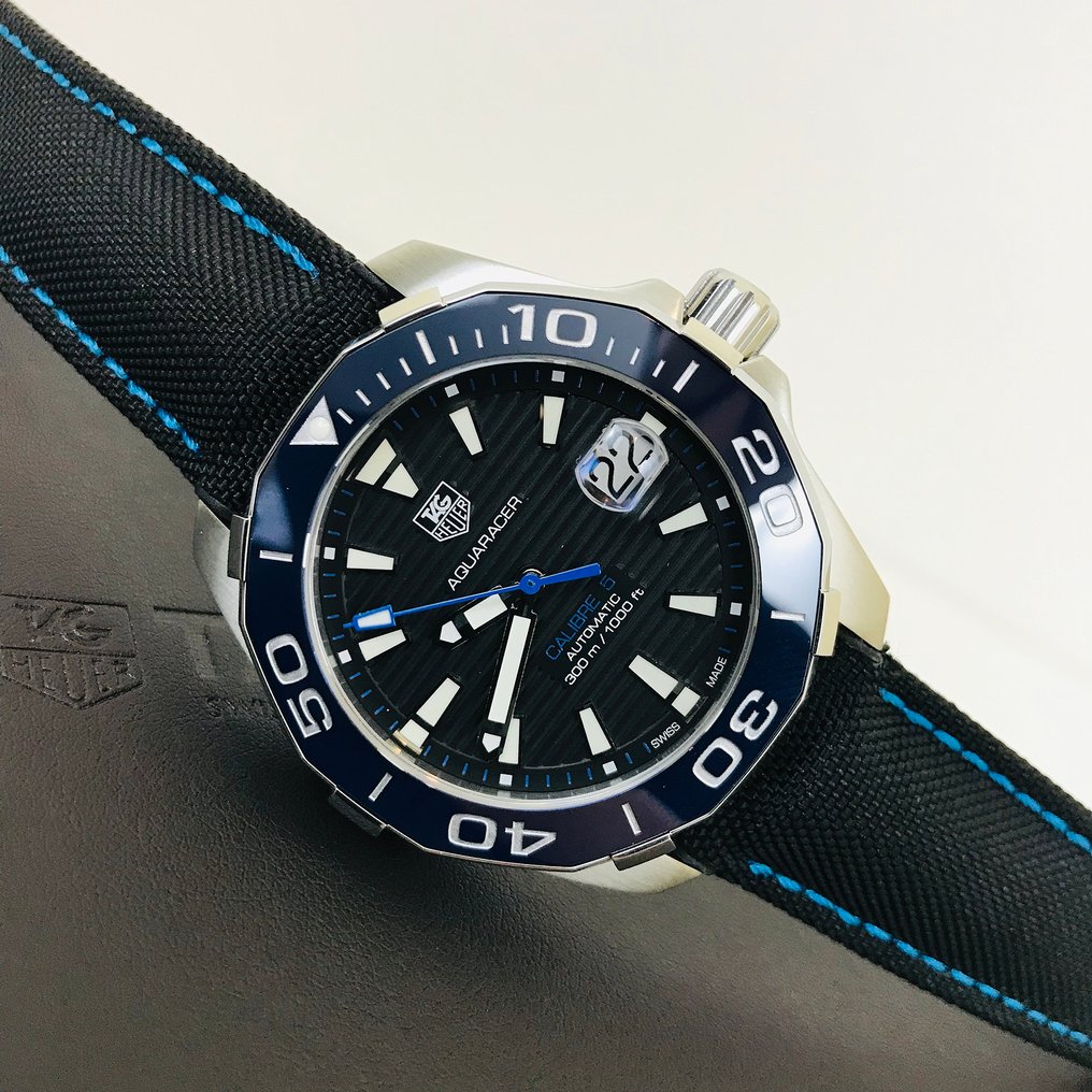  Shop Authentic Tag Heuer Aquaracer Calibre 5 Automatic Black Dial Black Nylon Strap Watch for Men - WAY211B.FC6363 - Luxxuri