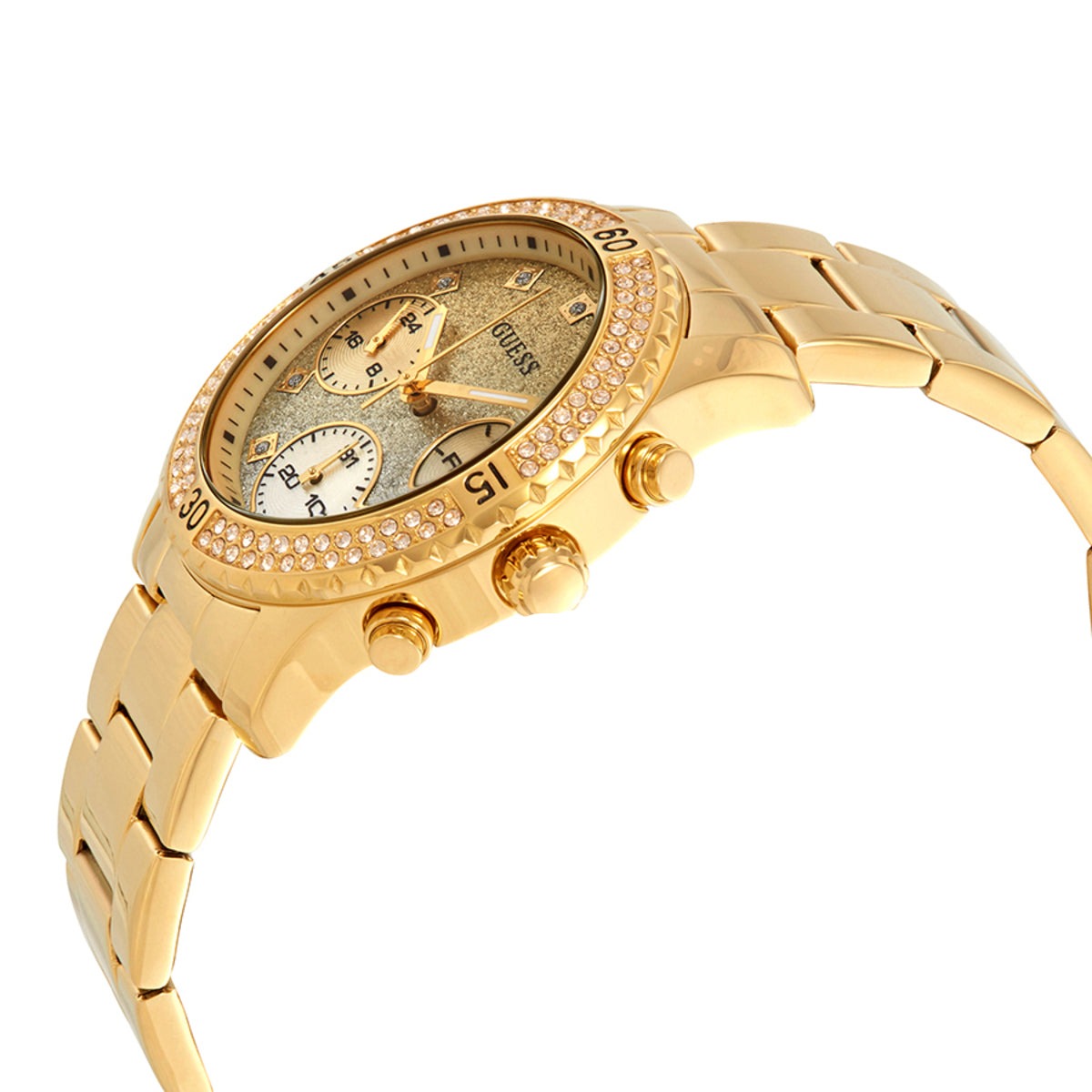  Shop Authentic Guess Confetti Diamonds Silver Dial Gold Steel Strap Watch for Women - W0774L5 - Luxxuri