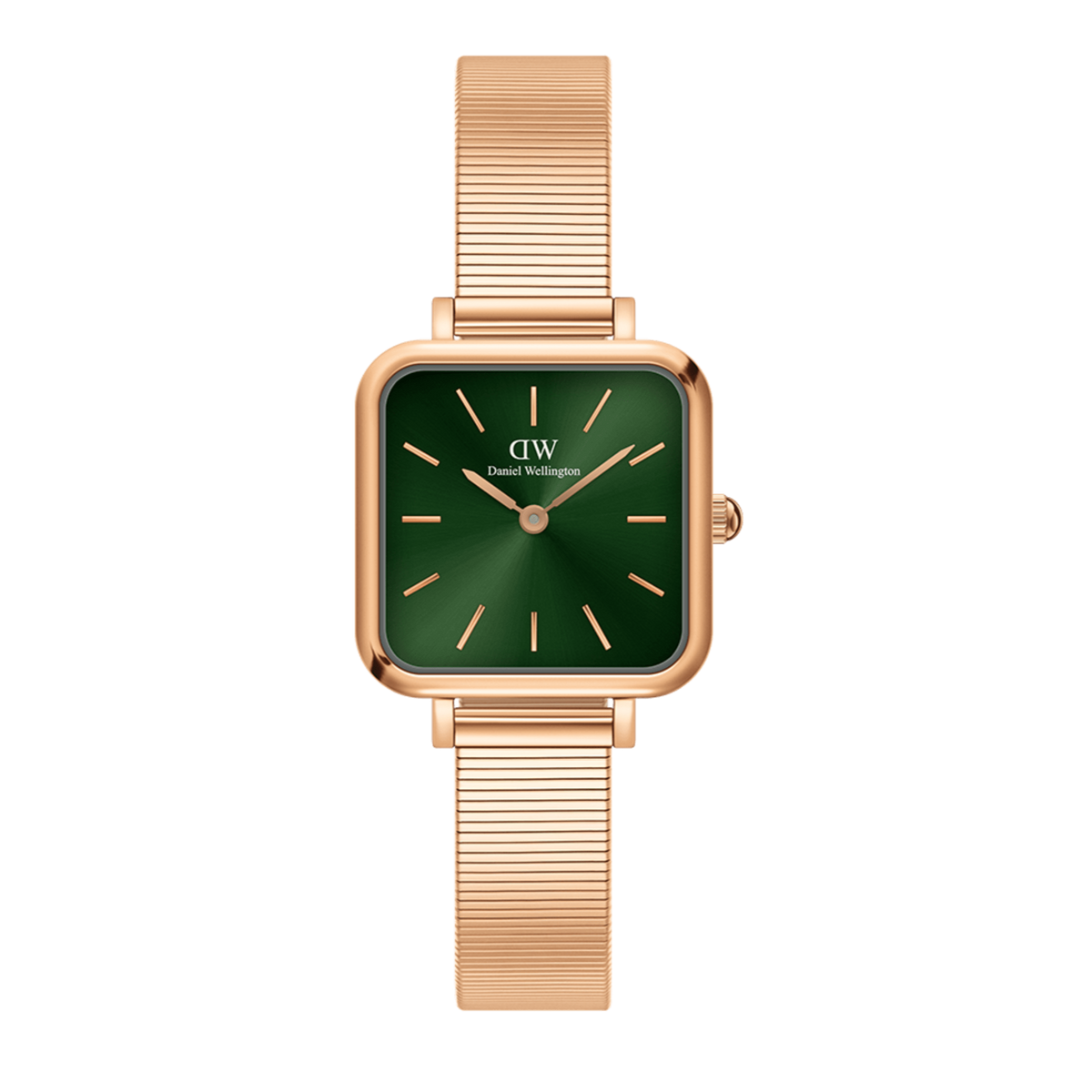  Shop Authentic Daniel Wellington Quadro Studio Green Dial Rose Gold Mesh Strap Watch For Women - DW00100520 - Luxxuri