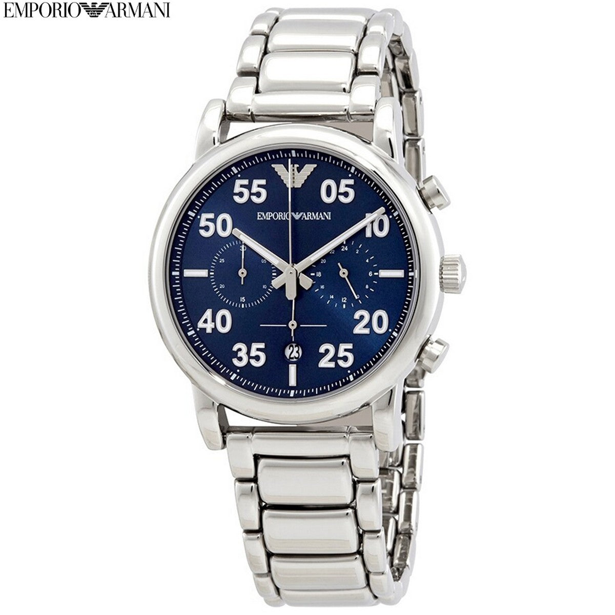  Shop Authentic Emporio Armani Luigi Chronograph Blue Dial Silver Steel Strap Watch For Men - AR11132 - Luxxuri