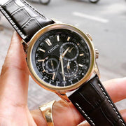  Shop Authentic Citizen Eco Drive Calendrier Black Dial Brown Leather StrapWatch For Men - BU2023-12E - Luxxuri