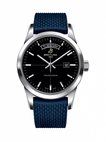  Shop Authentic Breitling Transocean Day & Date 42mm Automatic Black Dial Blue Mesh Bracelet Mens Watch - A4531012/BB69/280S/ A20S.1 - Luxxuri