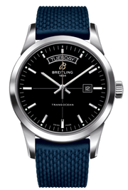  Shop Authentic Breitling Transocean Day & Date 42mm Automatic Black Dial Blue Mesh Bracelet Mens Watch - A4531012/BB69/280S/ A20S.1 - Luxxuri