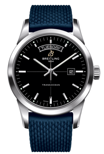  Shop Authentic Breitling Transocean Day & Date 42mm Automatic Black Dial Blue Mesh Bracelet Mens Watch - A4531012/BB69/280S/ A20S.1 - Luxxuri