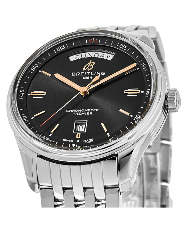  Shop Authentic Breitling Premier Automatic 40mm Day & Date Black Dial Silver Steel Strap Mens Watch - A45340241B1A1 - Luxxuri