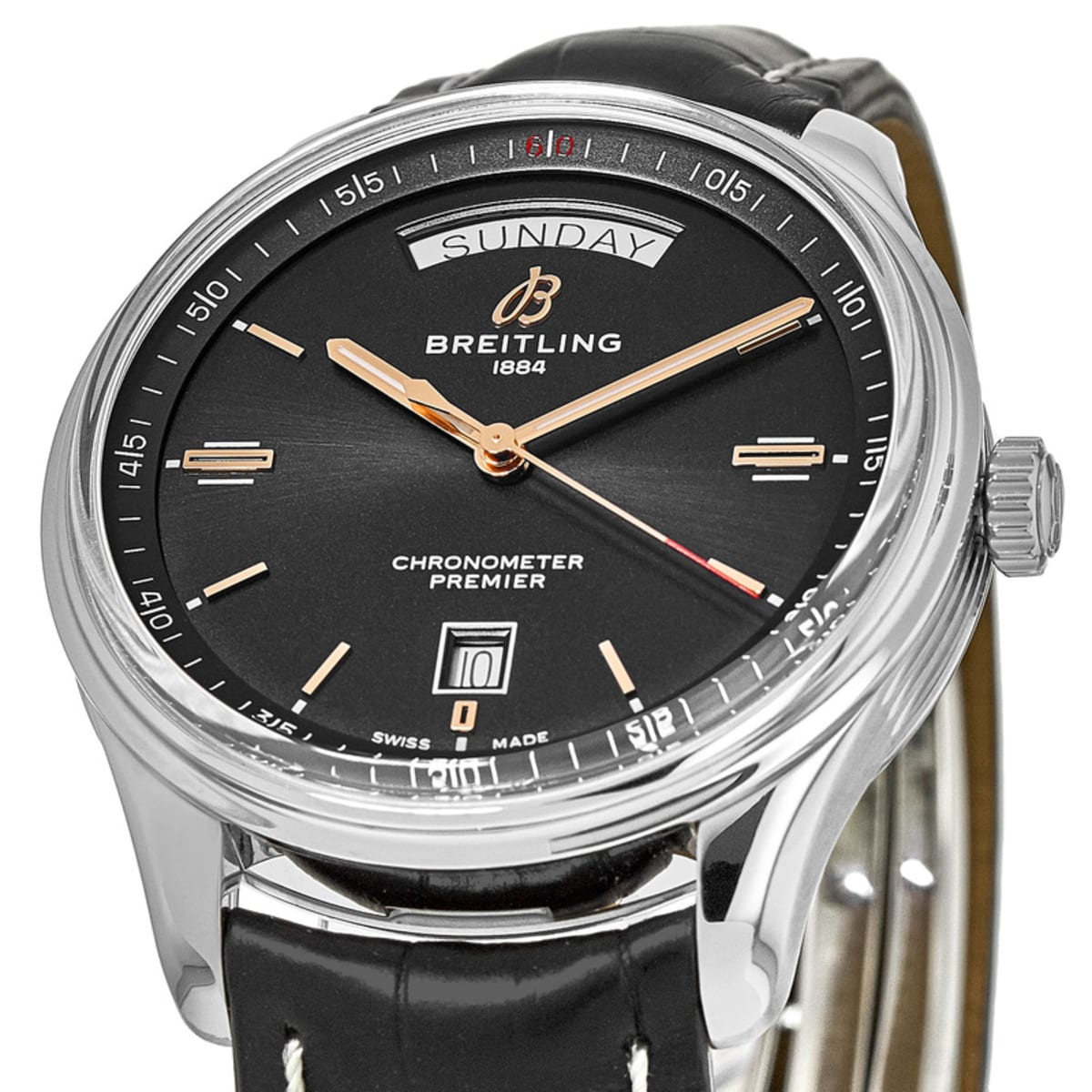  Shop Authentic Breitling Premier Automatic 40mm Day & Date Black Dial Black Leather Strap Mens Watch - A45340241B1P2 - Luxxuri