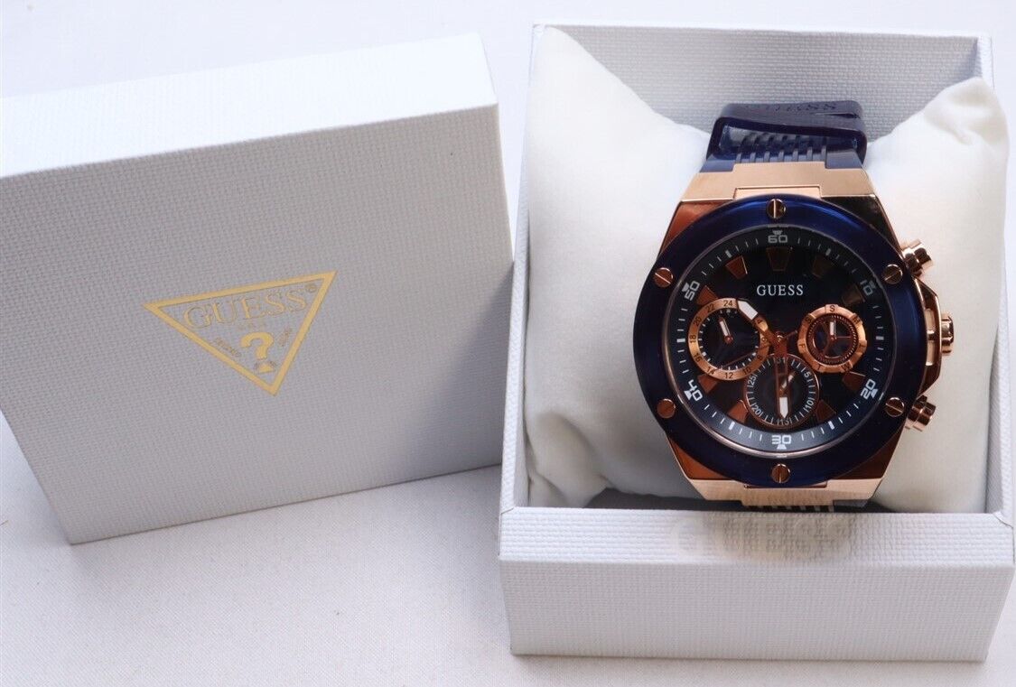  Shop Authentic Guess Poseidon Chronograph Blue Dial Blue Silicone Strap Watch For Men - GW0425G3 - Luxxuri