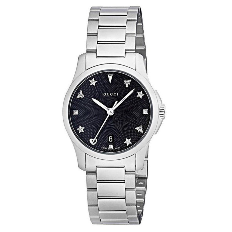  Shop Authentic Gucci G Timeless Black Dial Silver Steel Strap Watch For Women - YA126573A - Luxxuri