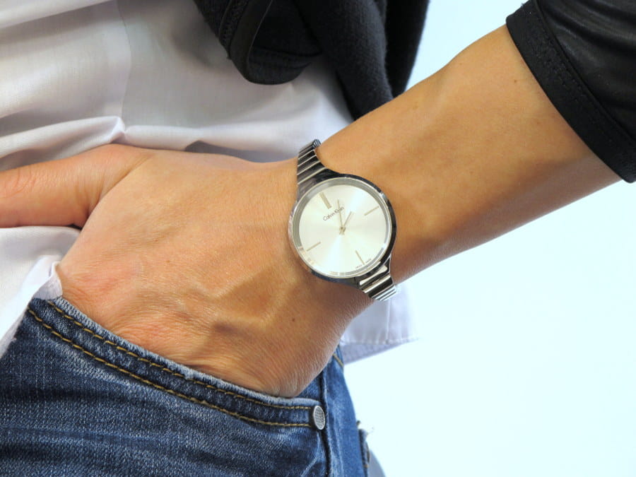  Shop Authentic Calvin Klein Lively Silver Dial Silver Steel Strap Watch for Women - K4U23126 - Luxxuri