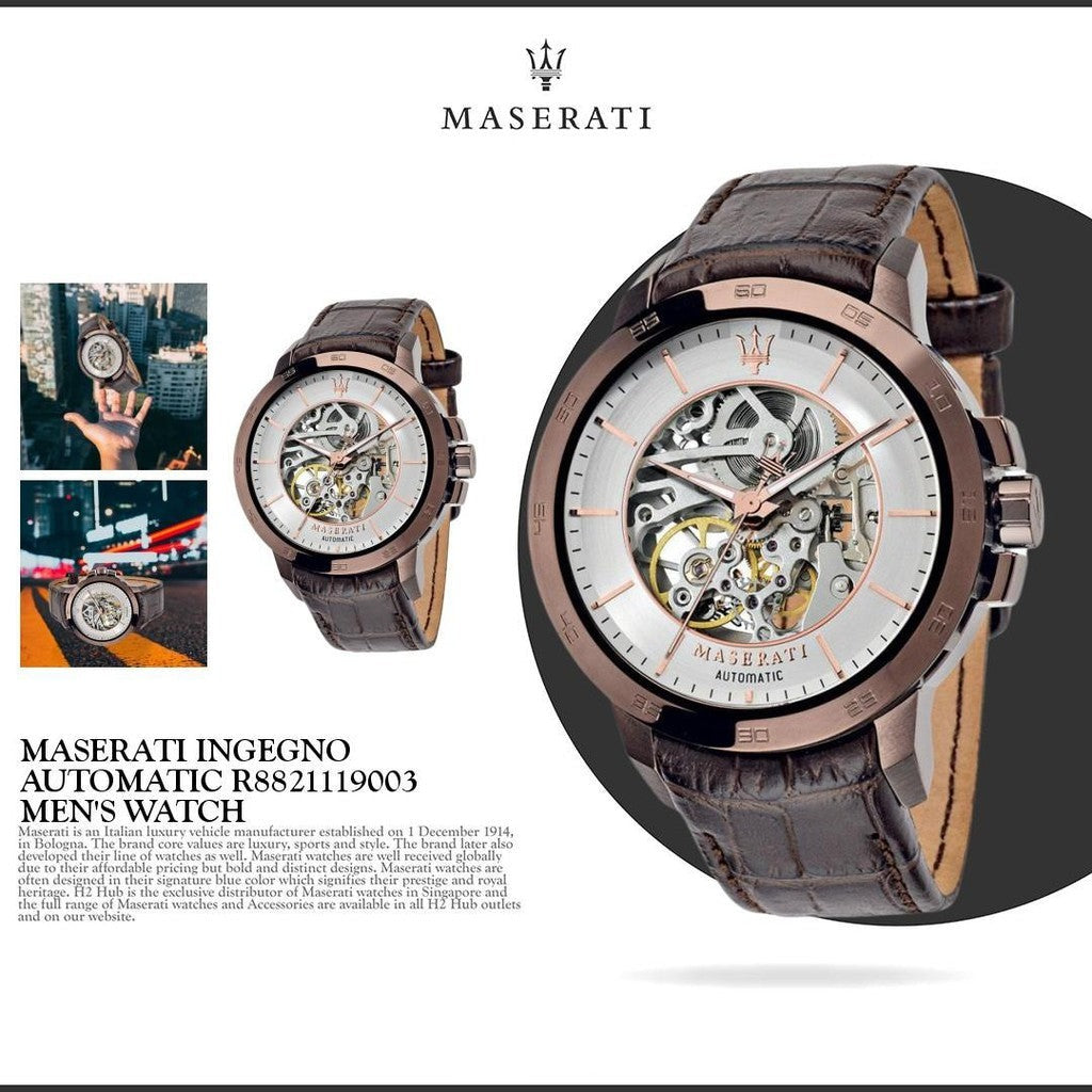 Shop Authentic Maserati Ingegno Automatic White Skeleton Dial Brown Leather Strap Watch For Men - R8821119003 - Luxxuri