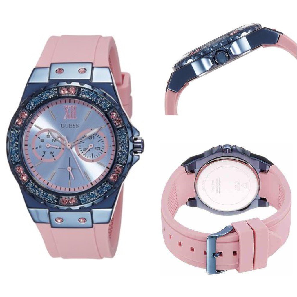  Shop Authentic Guess Limelight Blue Dial Pink Rubber Strap Watch For Women - W0775L5 - Luxxuri