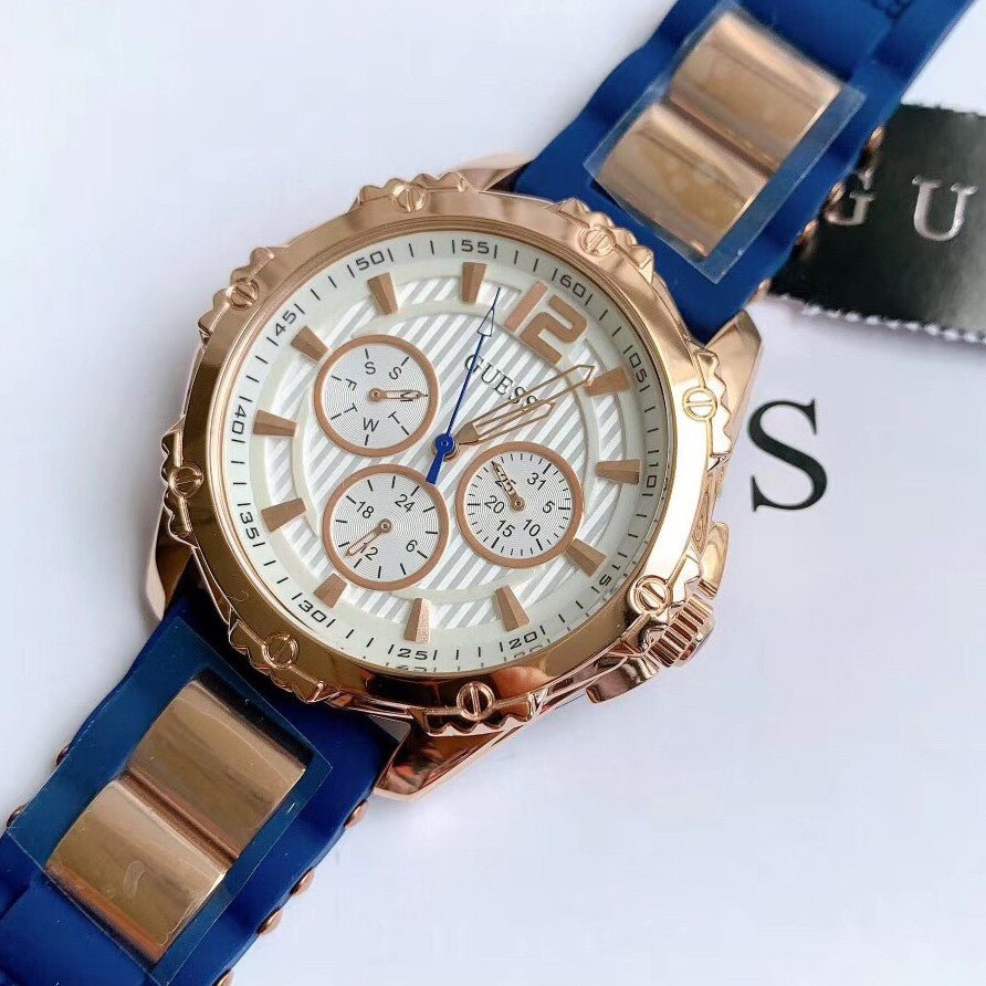  Shop Authentic Guess Interpid White & Rose Gold Dial Blue Silicone Strap Watch For Women - W0325L8 - Luxxuri