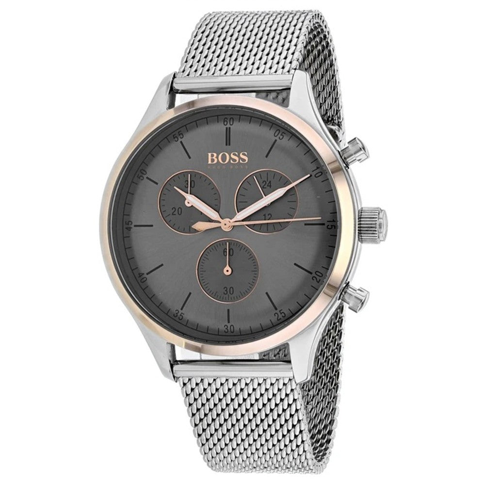  Shop Authentic Hugo Boss Companion Chronograph Grey Dial Silver Mesh Bracelet Watch For Men - 1513549 - Luxxuri