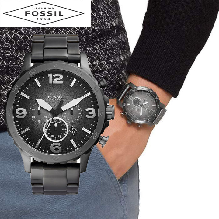  Shop Authentic Fossil Nate Chronograph Gunmetal Dial Grey Steel Strap Watch for Men - JR1437 - Luxxuri
