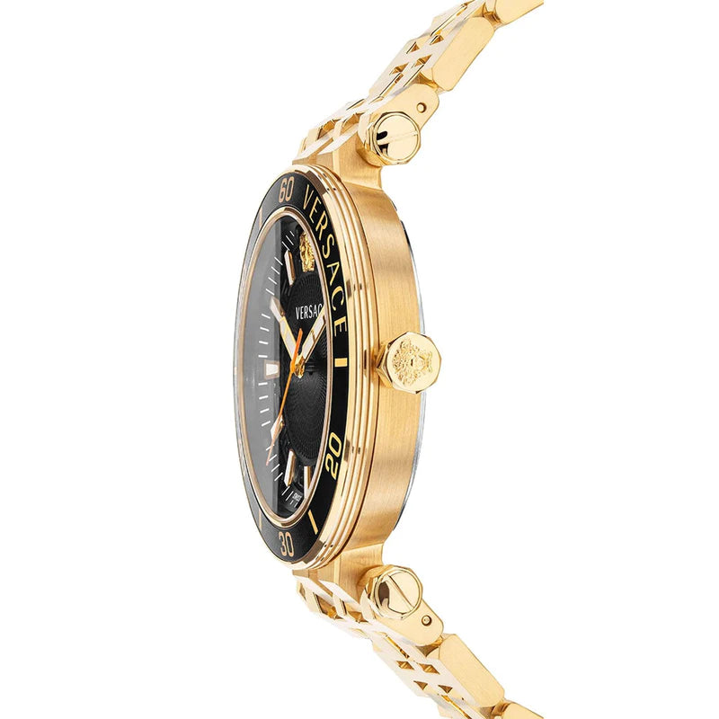  Shop Authentic Versace Greca Sport Quartz Black Dial Gold Steel Strap Watch for Men - VEZ300721 - Luxxuri