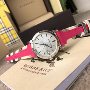  Shop Authentic Burberry The City White Dial Haymarket Pink Leather Strap Watch for Women - BU9149 - Luxxuri