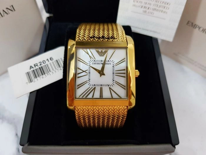  Shop Authentic Emporio Armani Mother of Pearl Dial Gold Mesh Bracelet Watch For Men - AR2016 - Luxxuri