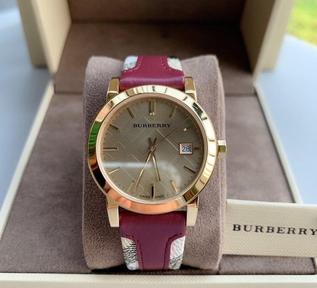 Shop Authentic Burberry The City Gold Dial Orange Leather Strap Watch for Women - BU9017 - Luxxuri