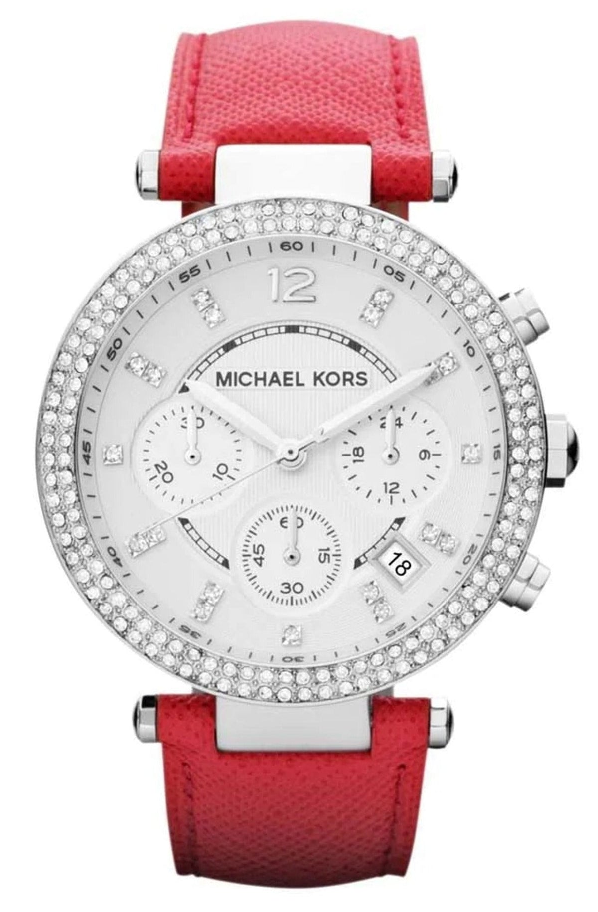  Shop Authentic Michael Kors Parker Silver Dial Red Leather Strap Watch for Women - MK2278 - Luxxuri