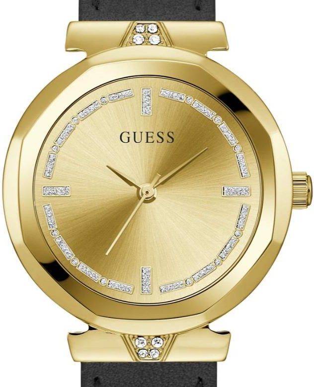  Shop Authentic Guess Rumour Quartz Gold Dial Black Leather Strap Watch For Women - GW0689L2 - Luxxuri