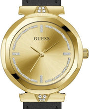  Shop Authentic Guess Rumour Quartz Gold Dial Black Leather Strap Watch For Women - GW0689L2 - Luxxuri