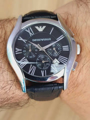  Shop Authentic Emporio Armani Valente Chronograph Black Dial Black Leather Strap Watch For Men - AR1633 - Luxxuri