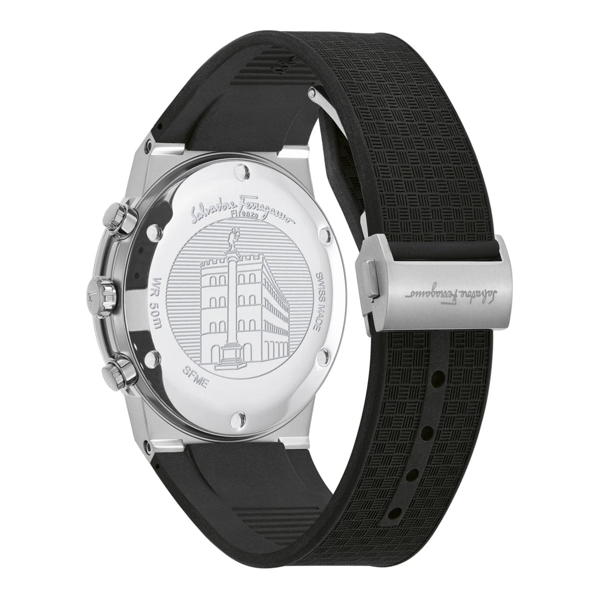  Shop Authentic Salvatore Ferragamo Sapphire Chrono Black Dial Black Silicone Strap Watch for Men - SFME00121 - Luxxuri