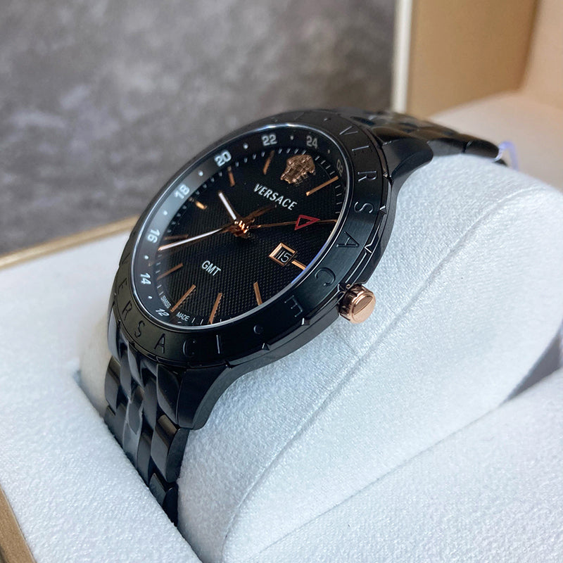  Shop Authentic Versace Univers Quartz Black Dial Black Steel Strap Watch for Men - VEBK00618 - Luxxuri