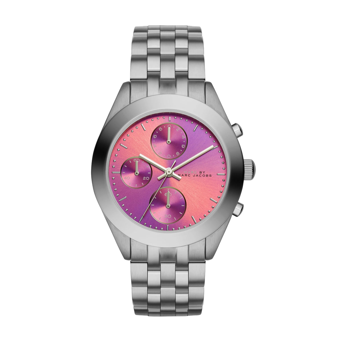  Shop Authentic Marc Jacobs Peeker Chronograph Pink Dial Silver Steel Strap Watch for Women - MBM3372 - Luxxuri
