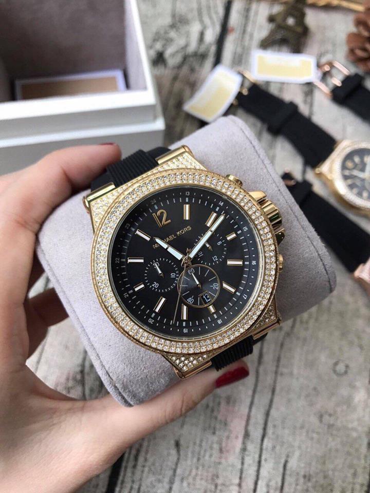  Shop Authentic Michael Kors Dylan Chronograph Black Dial Black Rubber Strap Watch For Women - MK8556 - Luxxuri
