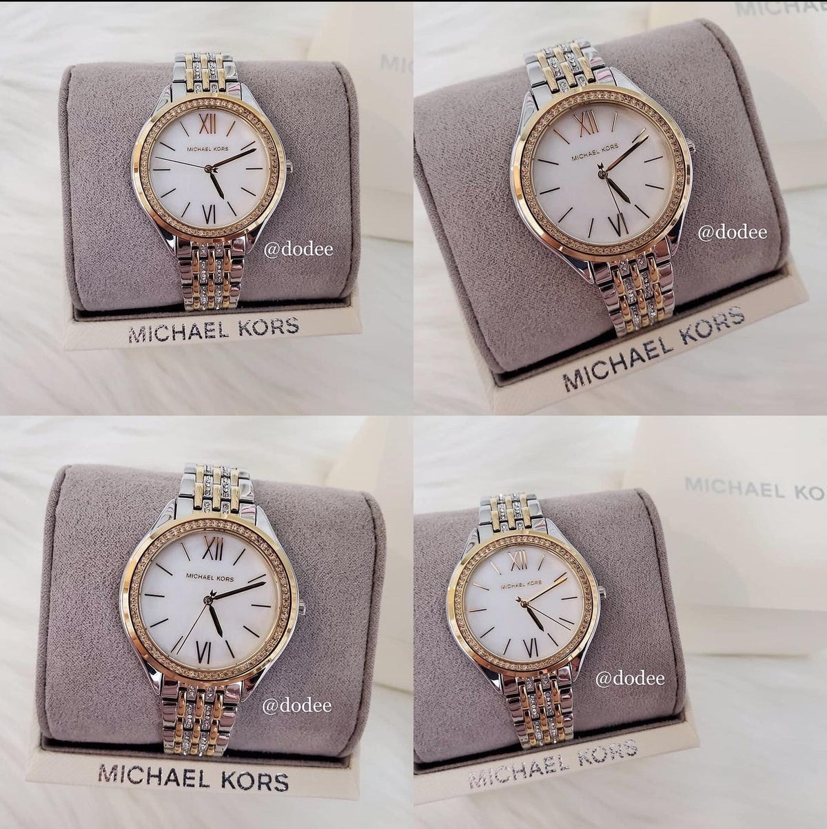  Shop Authentic Michael Kors Mindy Three Hand White Dial Two Tone Steel Strap Watch For Women - MK7084 - Luxxuri