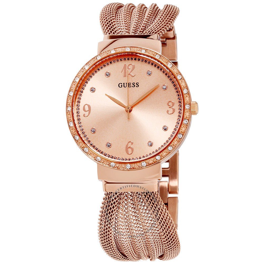 Shop Authentic Guess Chiffon Rose Gold Dial Mesh Bracelet Watch For Women - W1083L3 - Luxxuri