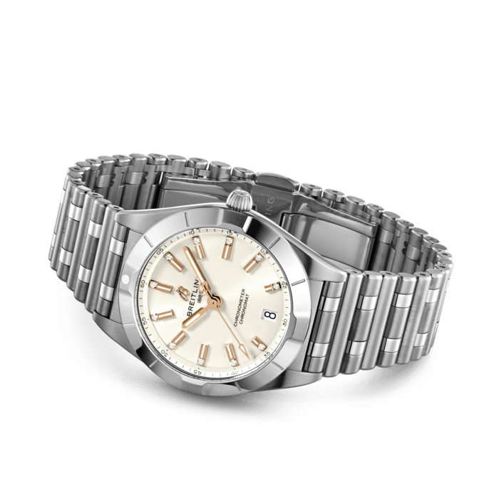  Shop Authentic Breitling Chronomat 32 Diamonds White Dial Silver Steel Strap Watch for Women - A77310101A3A1 - Luxxuri