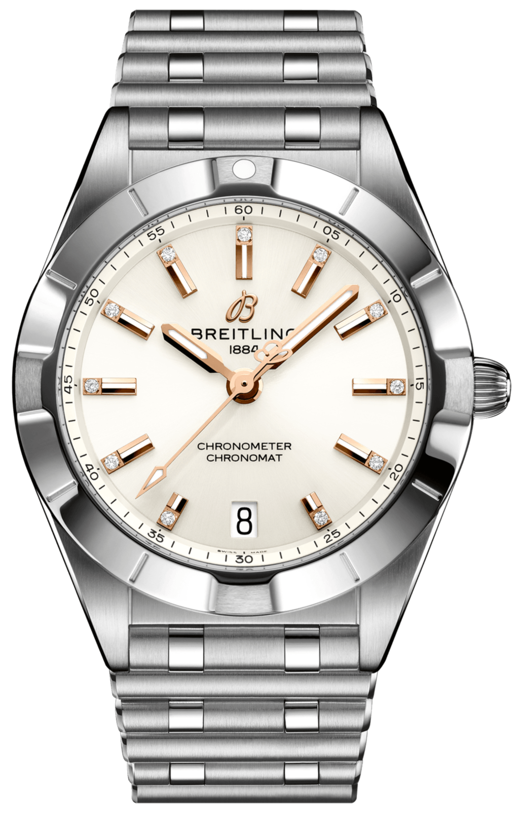 Breitling Chronomat 32 Diamonds White Dial Silver Steel Strap Watch for Women - A77310101A3A1