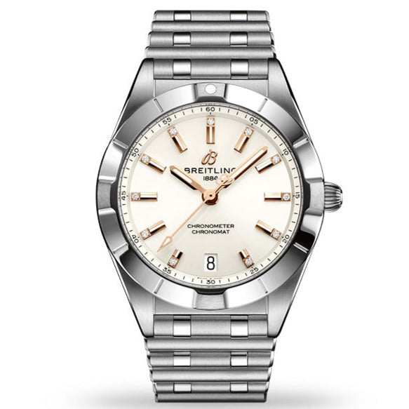  Shop Authentic Breitling Chronomat 32 Diamonds White Dial Silver Steel Strap Watch for Women - A77310101A3A1 - Luxxuri